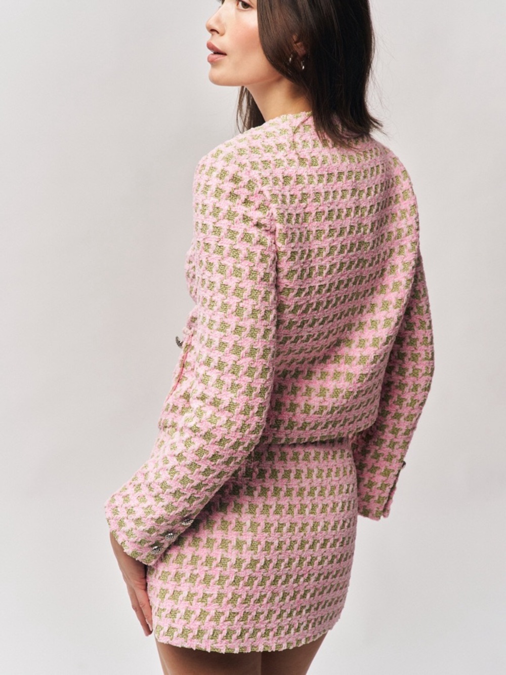 Guizio Halstead Pink Mini Skirt Houndstooth Pattern Size Medium - Picture 7 of 9